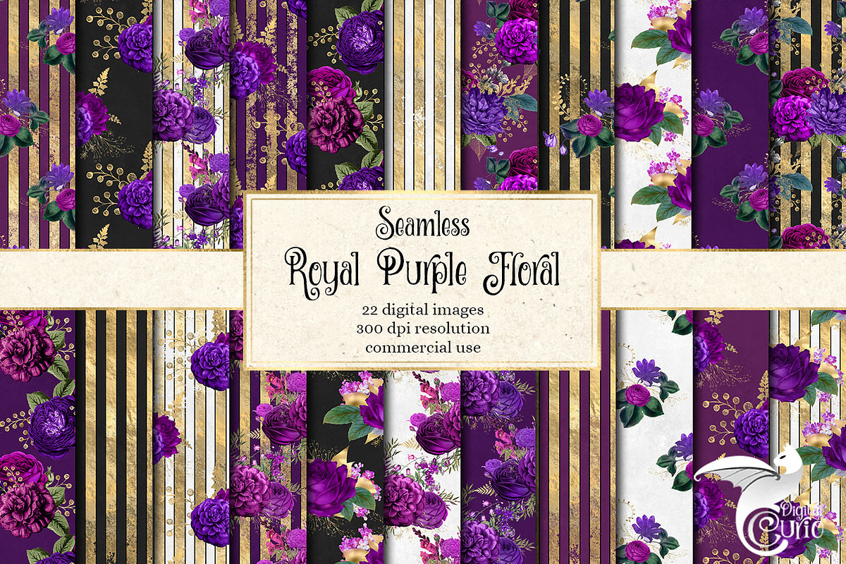 Royal Purple & Gold Floral Patterns in Patterns - product preview 8