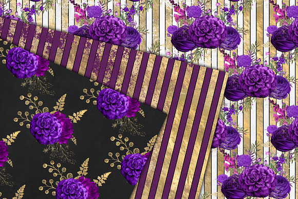 Royal Purple & Gold Floral Patterns in Patterns - product preview 2