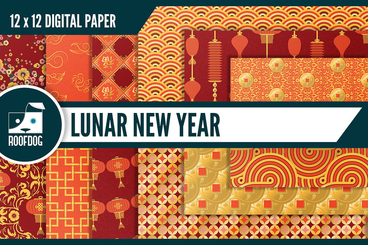 Chinese Lunar New Year digital paper in Patterns - product preview 8