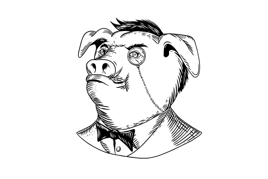 Aristocratic Pig Monocle Black and W