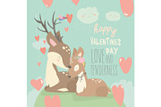 Cartoon deer couple with hearts