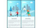 Wintertime and Cityscape Set Vector
