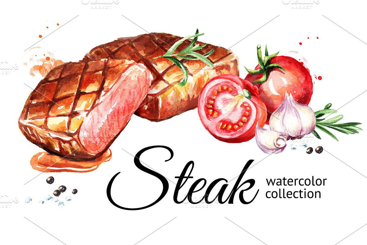 Steak. Watercolor collection in Illustrations - product preview 8