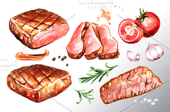 Steak. Watercolor collection in Illustrations - product preview 1