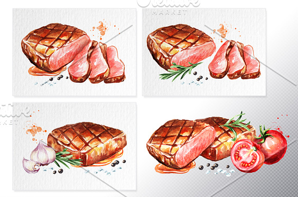 Steak. Watercolor collection in Illustrations - product preview 2