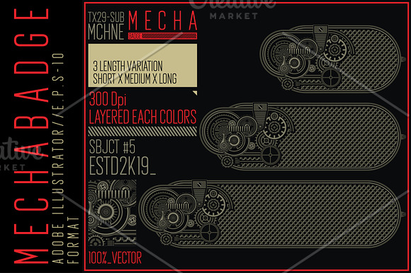 10 Horizontal MECHA badge in Illustrations - product preview 4