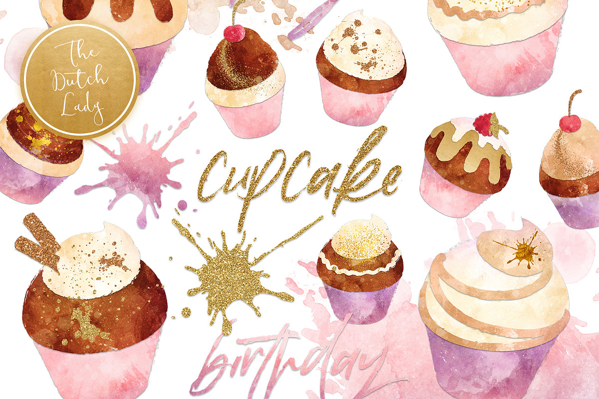 Cupcake Clipart Set in Grunge Style in Illustrations - product preview 8