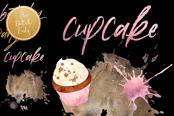 Cupcake Clipart Set in Grunge Style in Illustrations - product preview 1