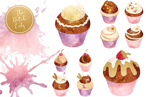 Cupcake Clipart Set in Grunge Style in Illustrations - product preview 4