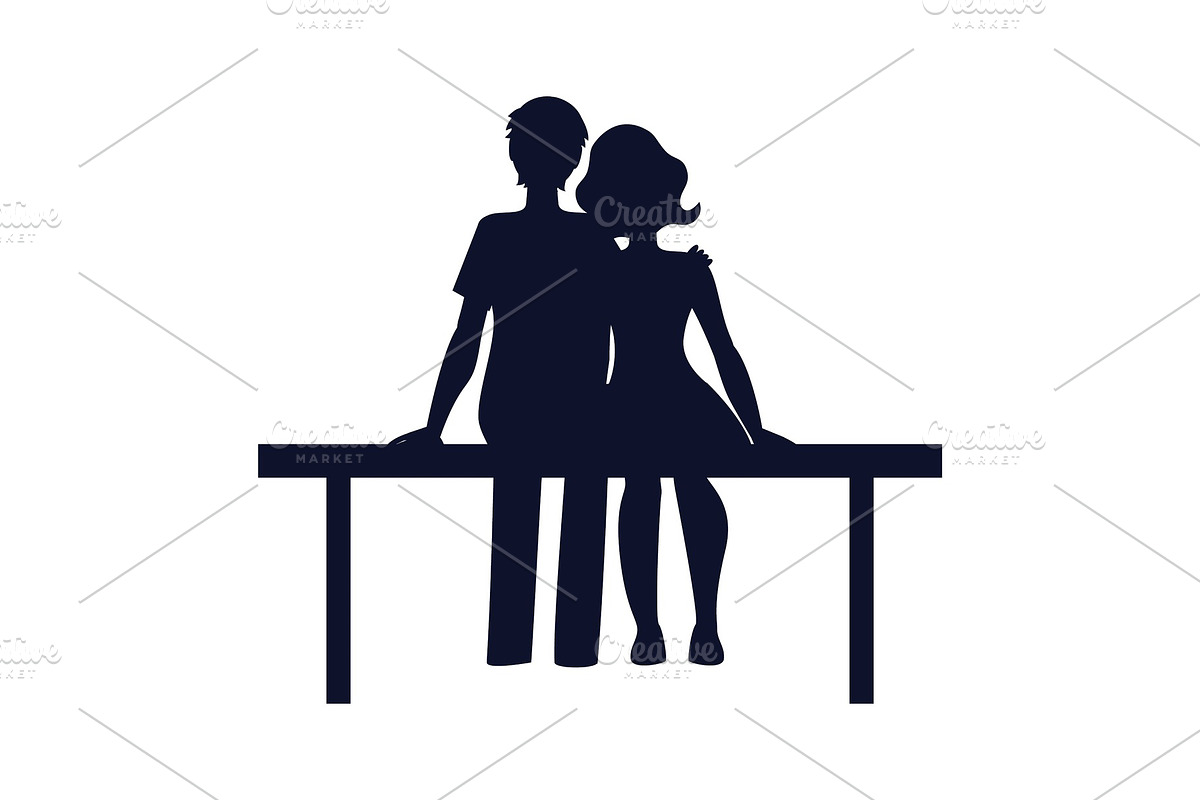 Couple in Love Sit on Bench Vector in Illustrations - product preview 8