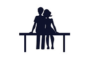 Couple in Love Sit on Bench Vector