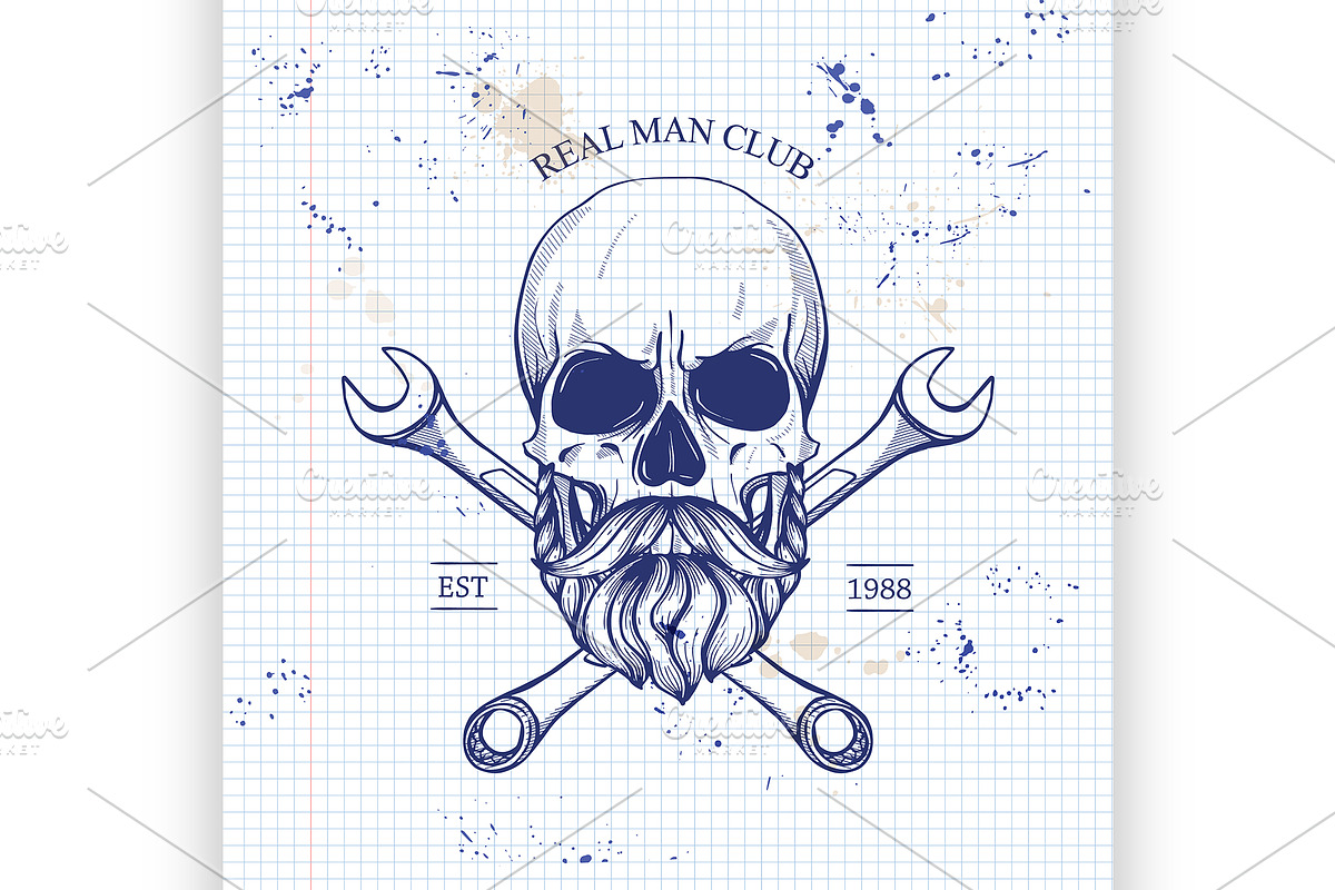 Sketch of biker rider skull on noteb in Illustrations - product preview 8