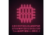 Octa core processor neon light icon