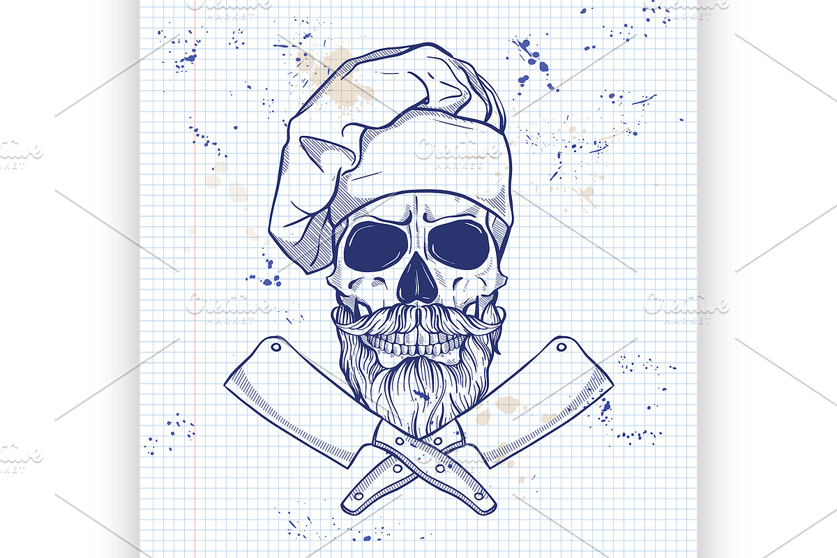 Hand drawn sketch, color skull in Illustrations - product preview 8