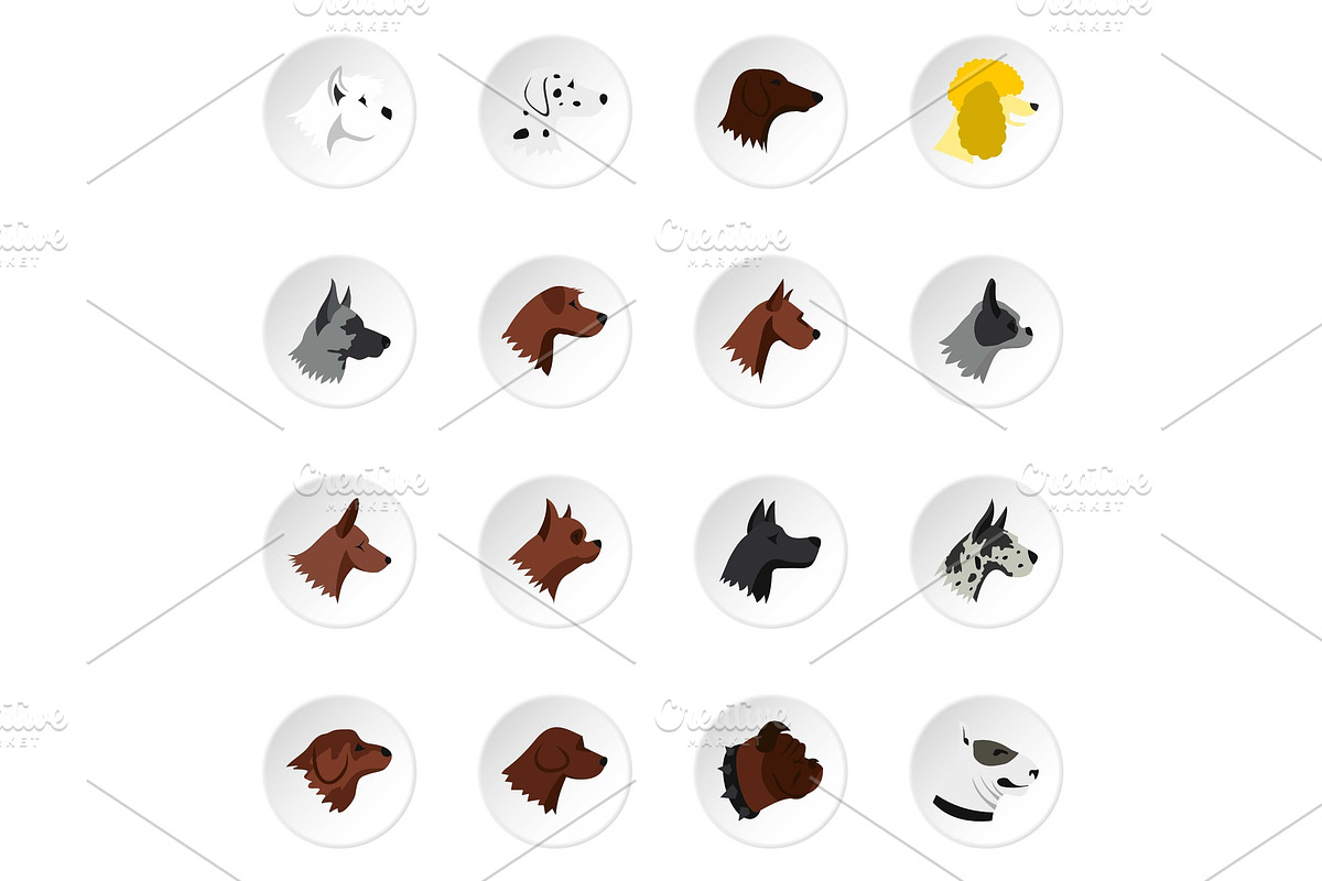 Dog head icons set, flat style in Illustrations - product preview 8