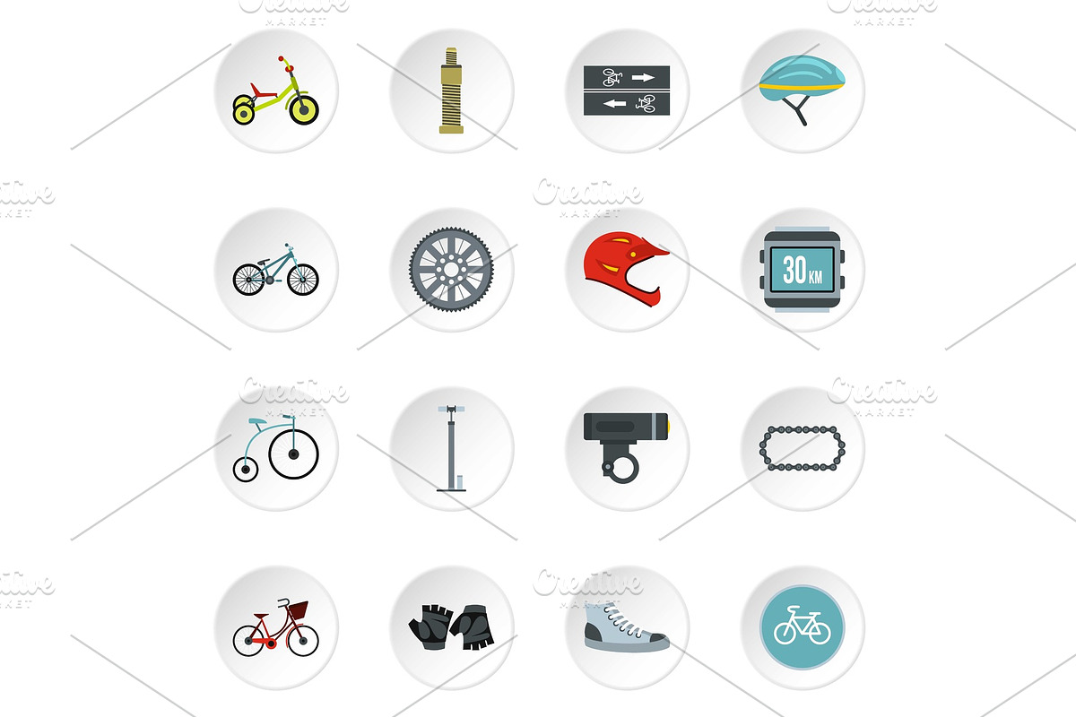 Bicycling icons set, flat style in Illustrations - product preview 8