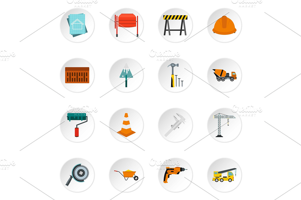 Construction icons set, flat style in Illustrations - product preview 8
