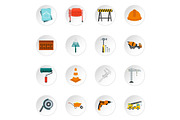 Construction icons set, flat style
