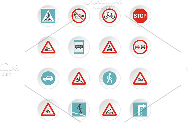 Road signs icons set, flat style