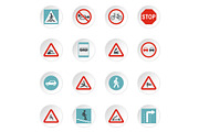 Road signs icons set, flat style