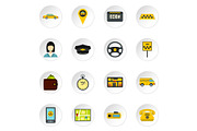 Taxi icons set, flat style