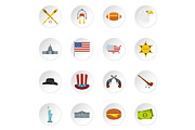 USA icons set, flat style