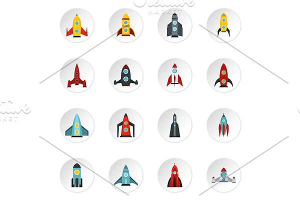 Rocket icons set, flat style