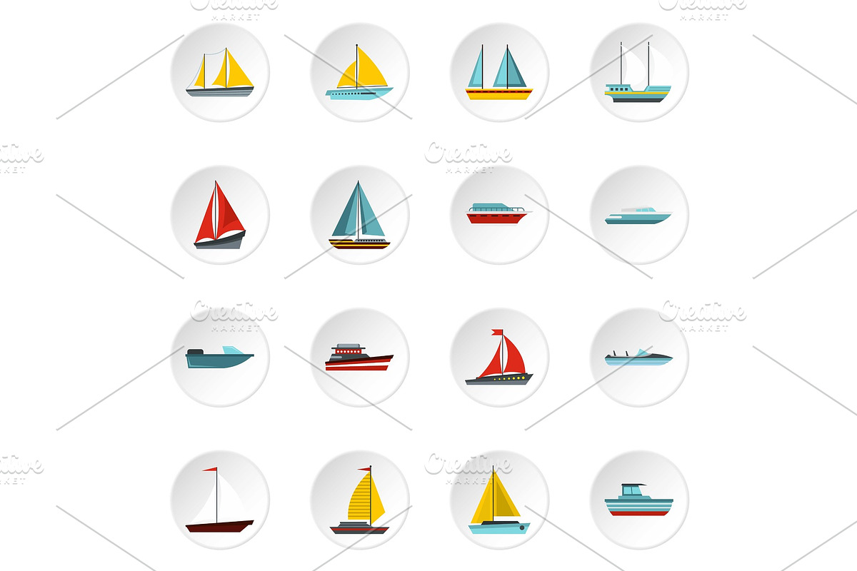 Ship and boat icons set, flat style in Illustrations - product preview 8