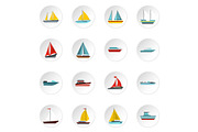 Ship and boat icons set, flat style