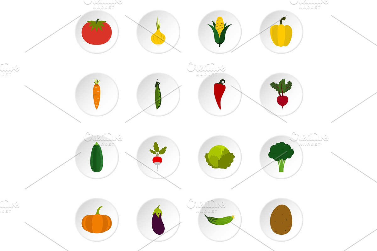 Vegetable icons set, flat style in Illustrations - product preview 8