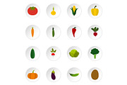 Vegetable icons set, flat style