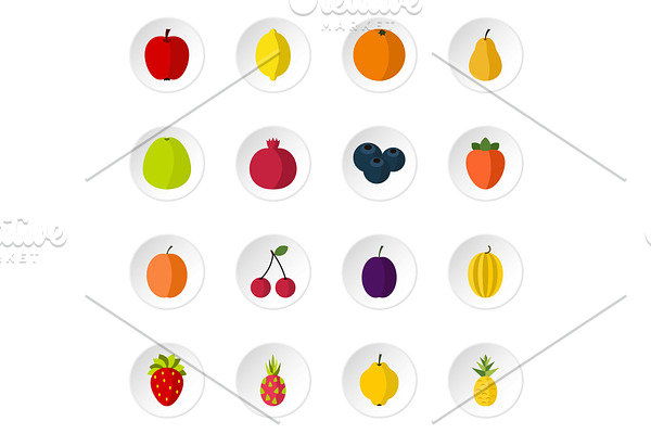 Fruit icons set, flat style