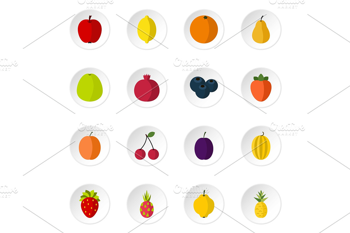 Fruit icons set, flat style in Illustrations - product preview 8