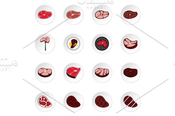 Steak icons set, flat style