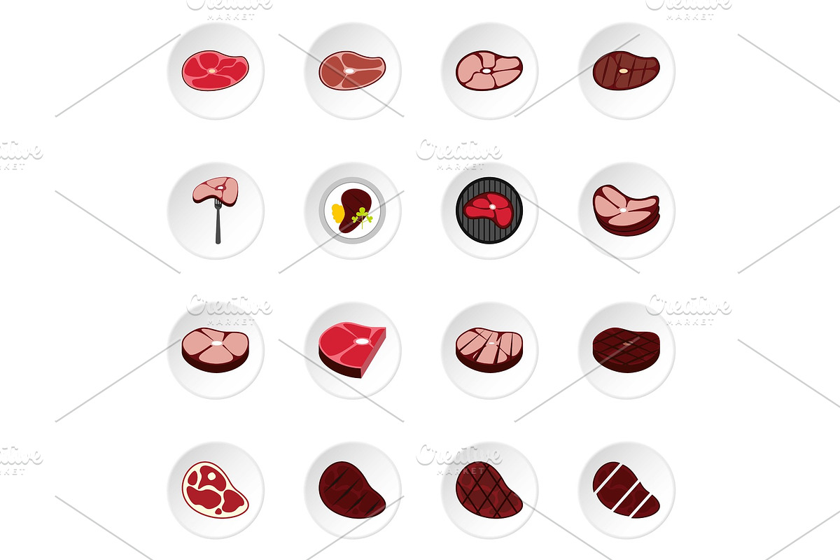 Steak icons set, flat style in Illustrations - product preview 8