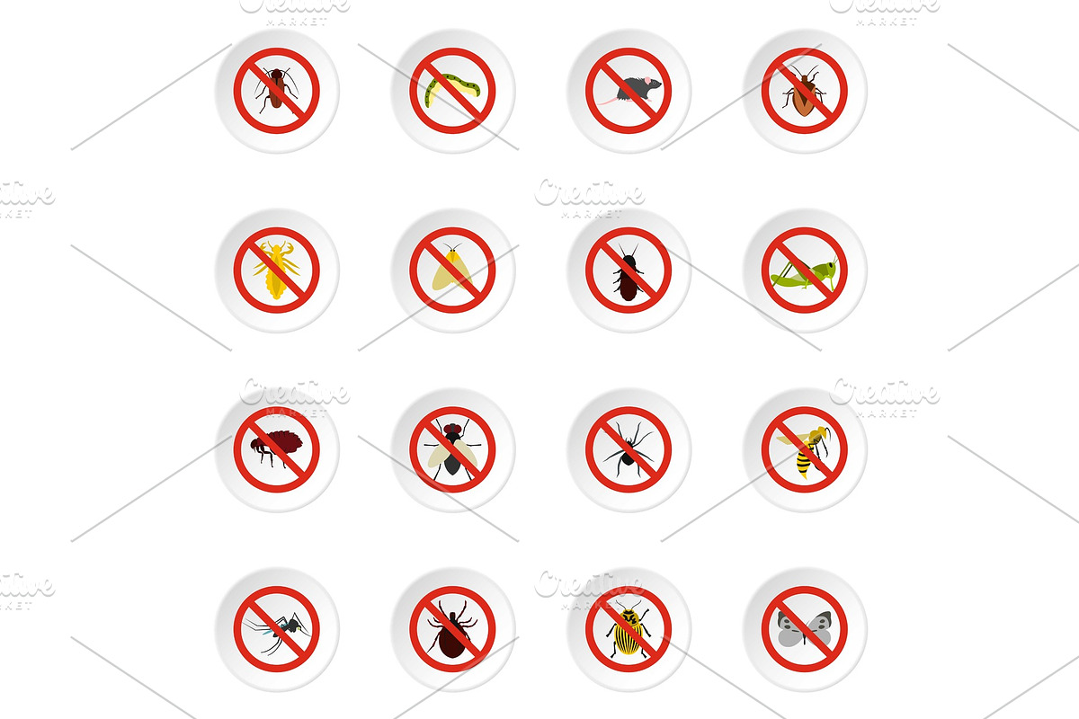 No insect sign icons set, flat style in Illustrations - product preview 8