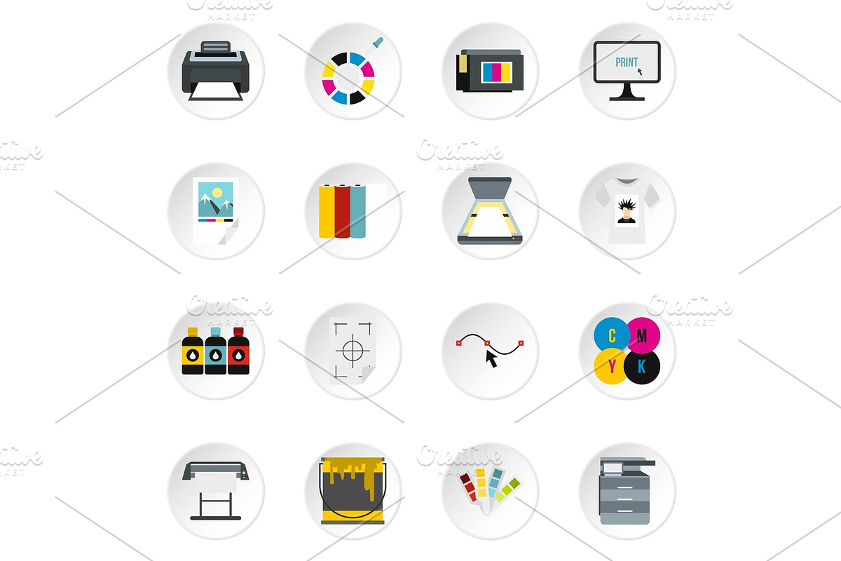 Printing icons set, flat style in Illustrations - product preview 8