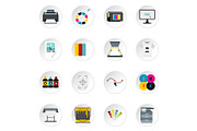 Printing icons set, flat style