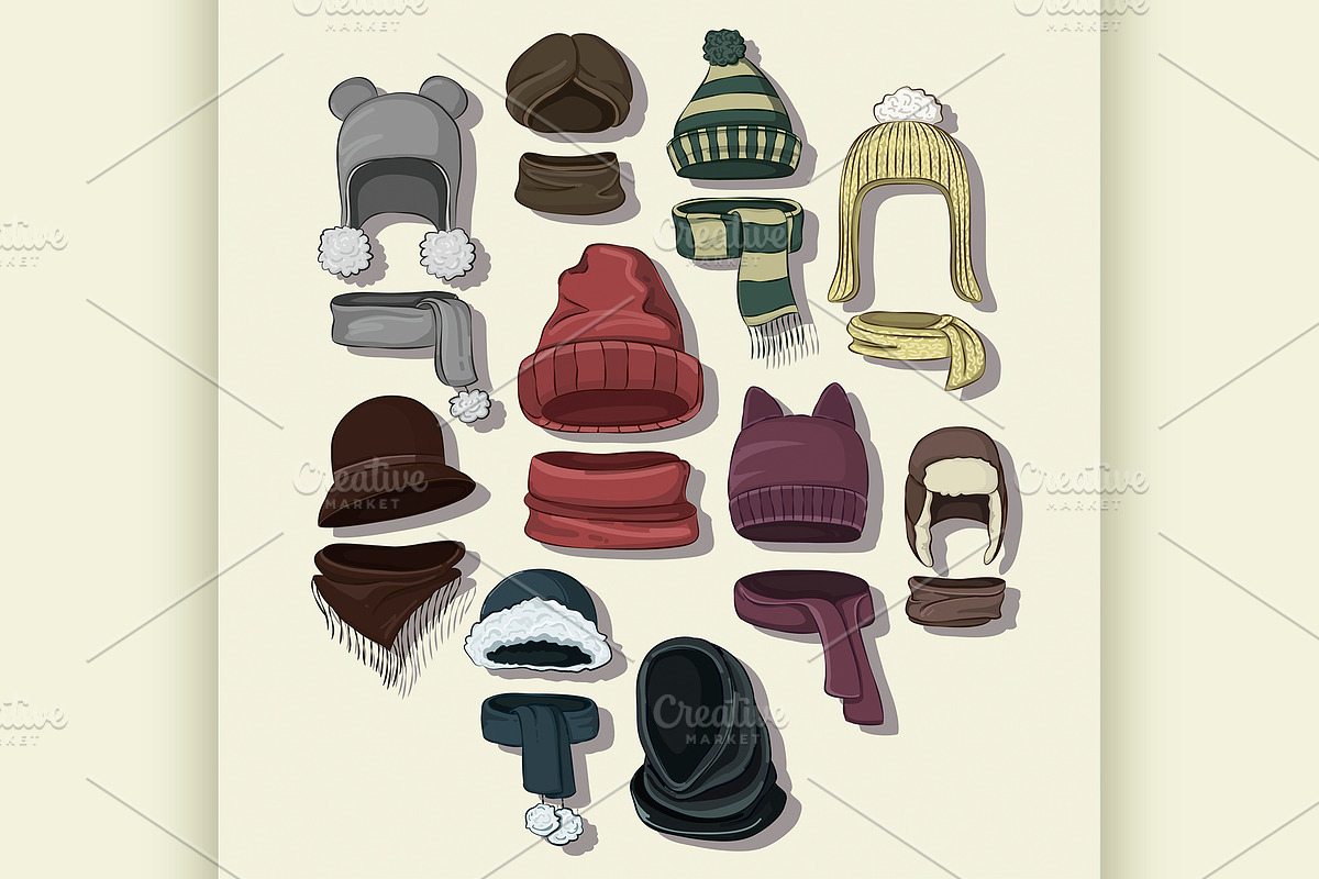 Winter or autumn headwear collection in Illustrations - product preview 8