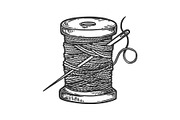 Spool of thread and needle engraving