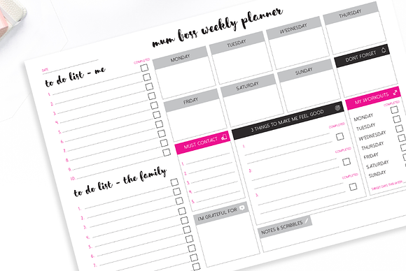 Mum Boss - Printable Planner in Stationery Templates - product preview 7