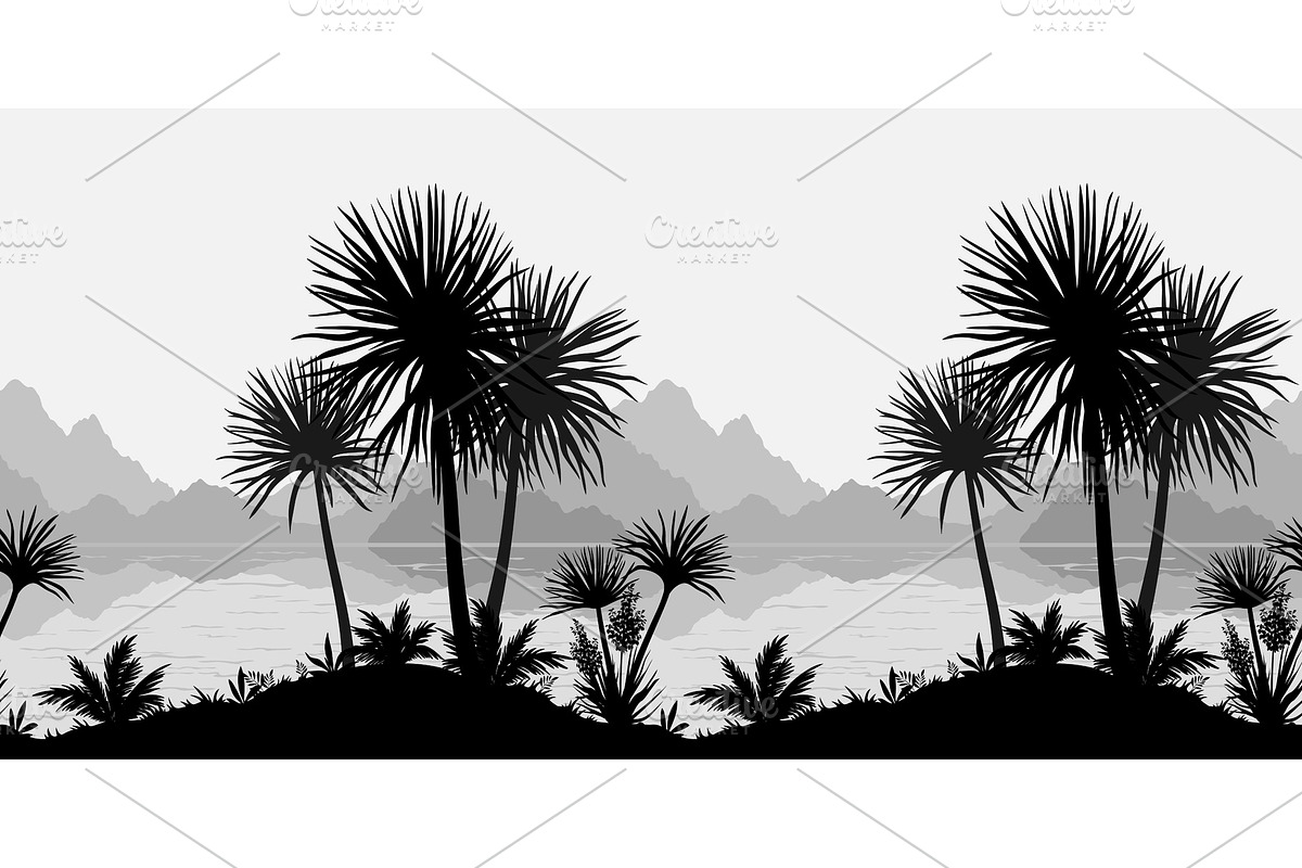 Seamless landscape, palms, sea and in Patterns - product preview 8