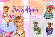 Funny Alpaca Watercolor png