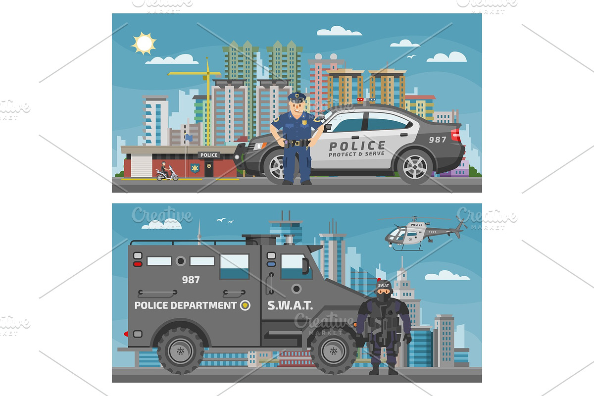 Police car vector policeman in Illustrations - product preview 8