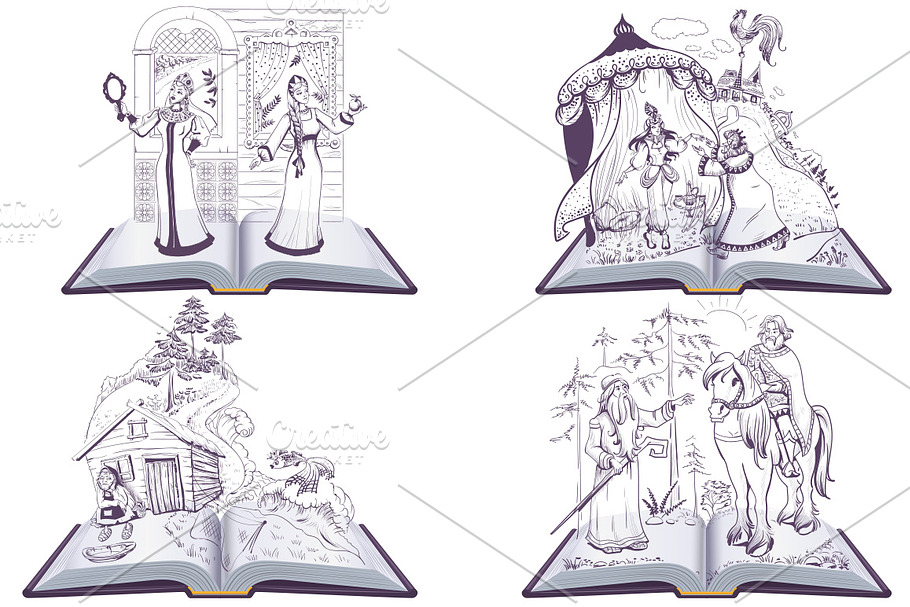 Set open book Pushkin russian tale in Illustrations - product preview 8