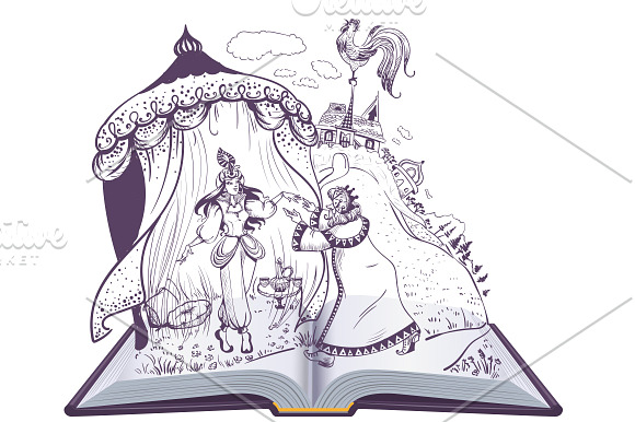 Set open book Pushkin russian tale in Illustrations - product preview 2