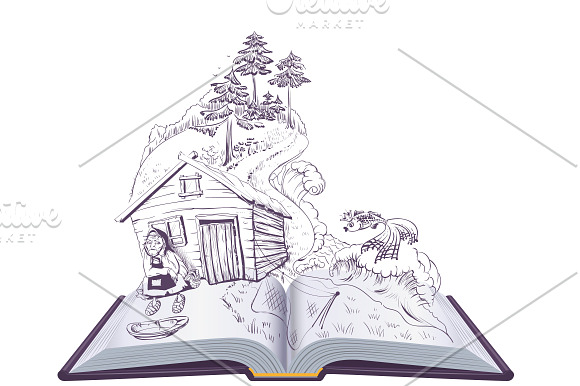 Set open book Pushkin russian tale in Illustrations - product preview 3