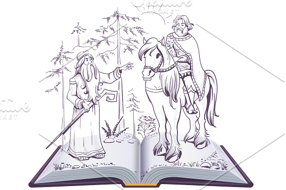 Set open book Pushkin russian tale in Illustrations - product preview 4