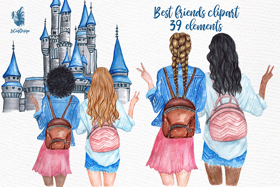 Best Friends Girls Clip art in Graphics - product preview 8
