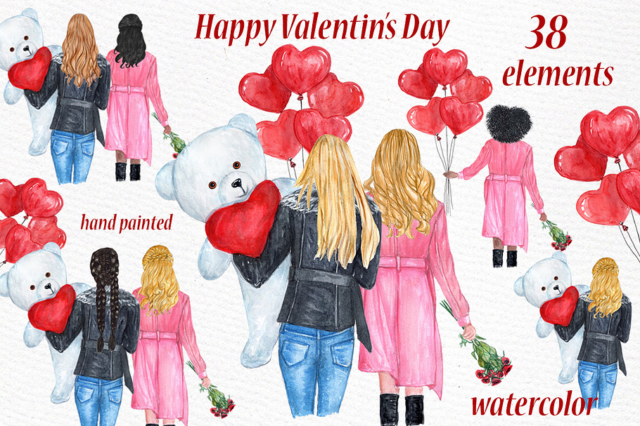 Valentines day girls clipart in Illustrations - product preview 8